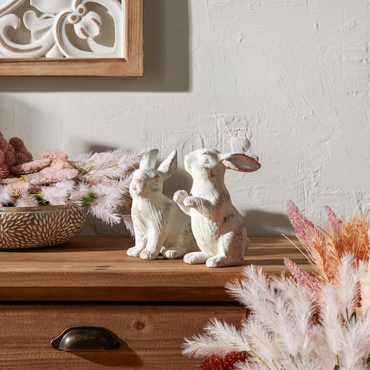 White Washed Rabbit Figurine Set